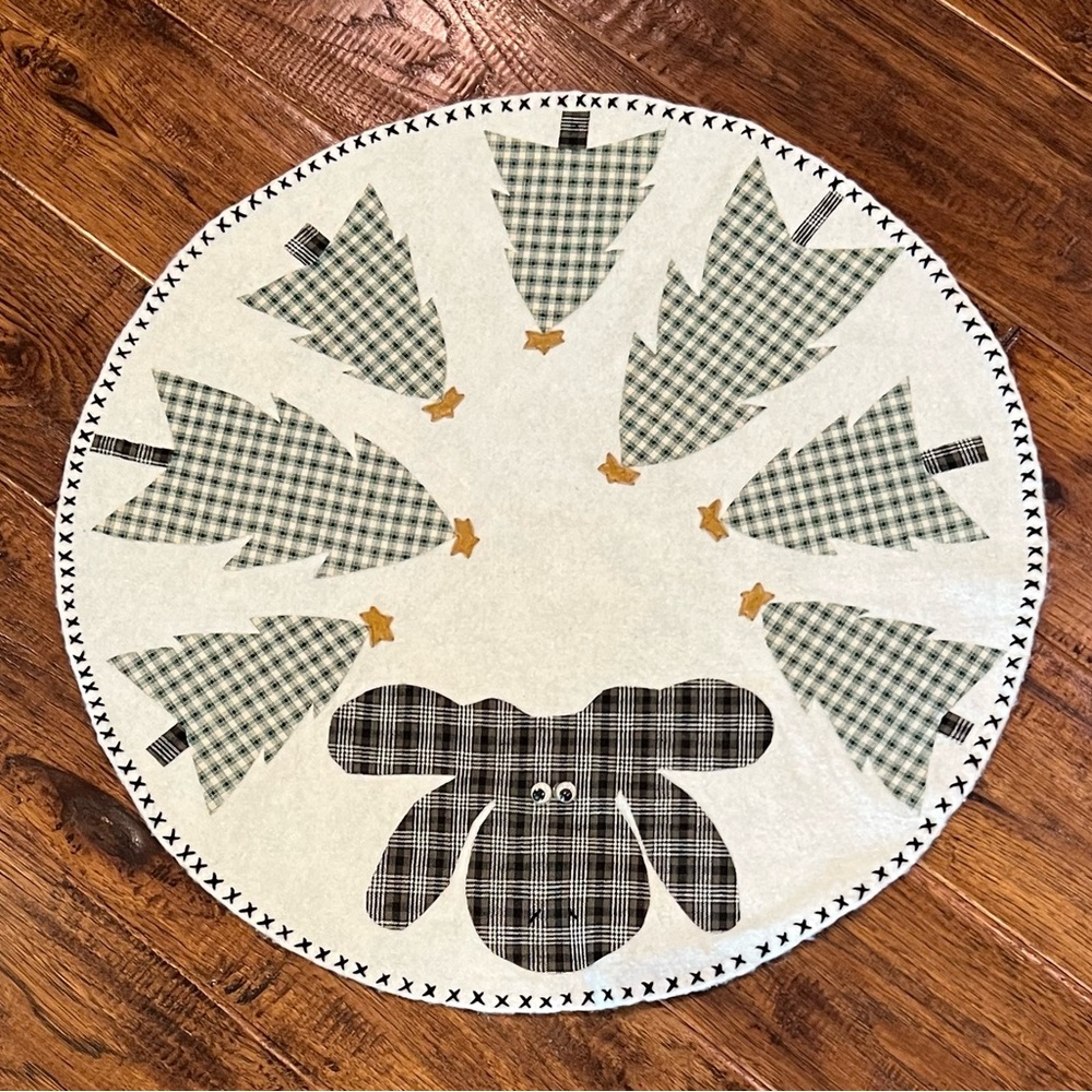 Festive Plaid Moose and Tree Holiday Table Topper